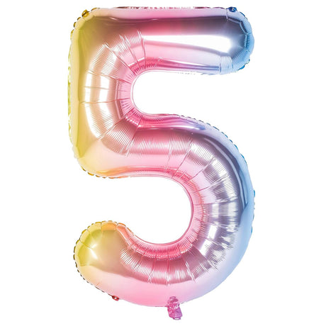 Balon Din Folie Metalizata Gradient Figurina Cifra, Tema Aniversare 100 Cm, Ambalaj Individual, Pai Inclus, Umflare Cu Aer Sau Heliu, Cifra 5 - vivimall.ro
