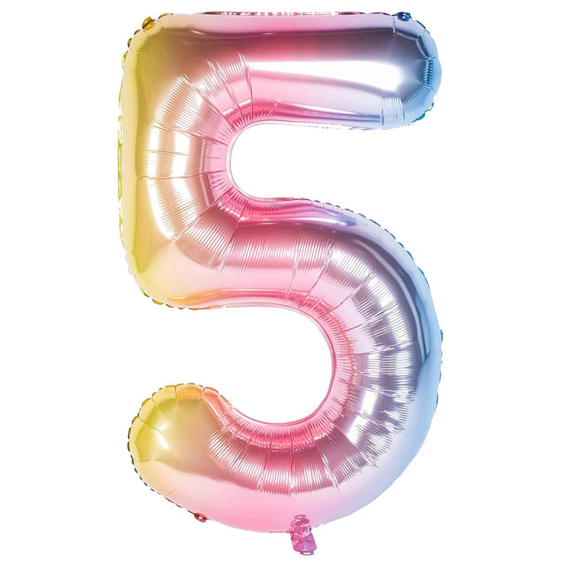 Balon Din Folie Metalizata Gradient Figurina Cifra, Tema Aniversare 100 Cm, Ambalaj Individual, Pai Inclus, Umflare Cu Aer Sau Heliu, Cifra 5 - vivimall.ro