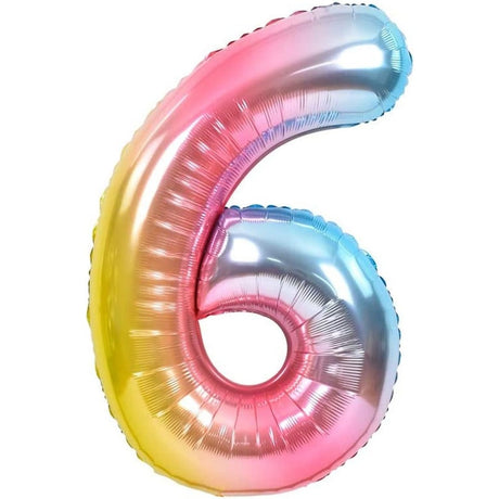 Balon Din Folie Metalizata Gradient Figurina Cifra, Tema Aniversare 100 Cm, Ambalaj Individual, Pai Inclus, Umflare Cu Aer Sau Heliu, Cifra 6 - vivimall.ro