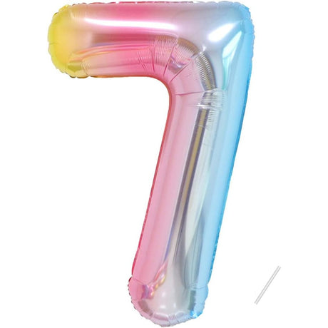 Balon Din Folie Metalizata Gradient Figurina Cifra, Tema Aniversare 100 Cm, Ambalaj Individual, Pai Inclus, Umflare Cu Aer Sau Heliu, Cifra 7 - vivimall.ro
