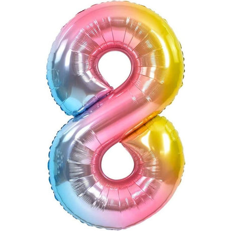 Balon Din Folie Metalizata Gradient Figurina Cifra, Tema Aniversare 100 Cm, Ambalaj Individual, Pai Inclus, Umflare Cu Aer Sau Heliu, Cifra 8 - vivimall.ro