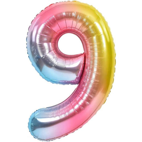 Balon Din Folie Metalizata Gradient Figurina Cifra, Tema Aniversare 100 Cm, Ambalaj Individual, Pai Inclus, Umflare Cu Aer Sau Heliu, Cifra 9 - vivimall.ro