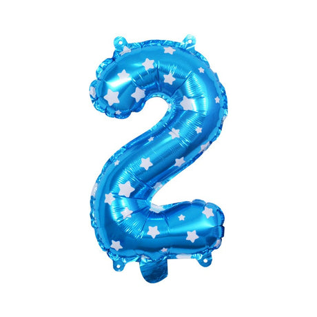 Balon Din Folie Metalizata Figurina Cifra, Imprimeu Stele, Tema Aniversare 80 Cm, Ambalaj Individual, Pai Inclus, Umflare Cu Aer Sau Heliu, Cifra 2 - vivimall.ro