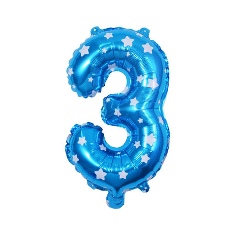 Balon Din Folie Metalizata Figurina Cifra, Imprimeu Stele, Tema Aniversare 80 Cm, Ambalaj Individual, Pai Inclus, Umflare Cu Aer Sau Heliu, Cifra 3 - vivimall.ro