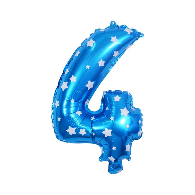Balon Din Folie Metalizata Figurina Cifra, Imprimeu Stele, Tema Aniversare 80 Cm, Ambalaj Individual, Pai Inclus, Umflare Cu Aer Sau Heliu, Cifra 4 - vivimall.ro