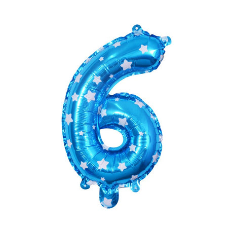 Balon Din Folie Metalizata Figurina Cifra, Imprimeu Stele, Tema Aniversare 80 Cm, Ambalaj Individual, Pai Inclus, Umflare Cu Aer Sau Heliu, Cifra 6 - vivimall.ro