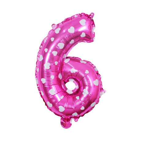 Balon Din Folie Metalizata Figurina Cifra, Imprimeu Inimi, Tema Aniversare 80 Cm, Ambalaj Individual, Pai Inclus, Umflare Cu Aer Sau Heliu, Cifra 6 - vivimall.ro