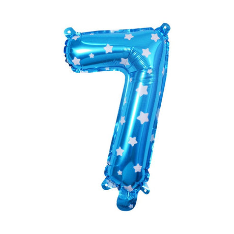 Balon Din Folie Metalizata Figurina Cifra, Imprimeu Stele, Tema Aniversare 80 Cm, Ambalaj Individual, Pai Inclus, Umflare Cu Aer Sau Heliu, Cifra 7 - vivimall.ro