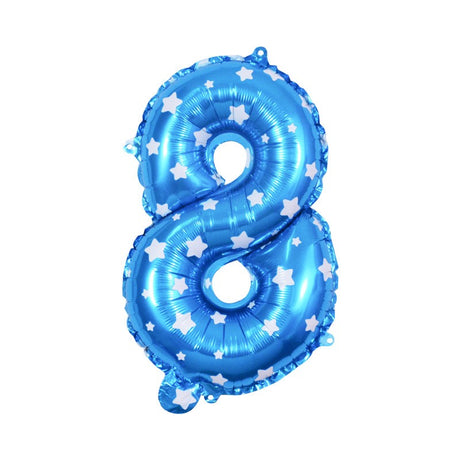 Balon Din Folie Metalizata Figurina Cifra, Imprimeu Stele, Tema Aniversare 80 Cm, Ambalaj Individual, Pai Inclus, Umflare Cu Aer Sau Heliu, Cifra 8 - vivimall.ro