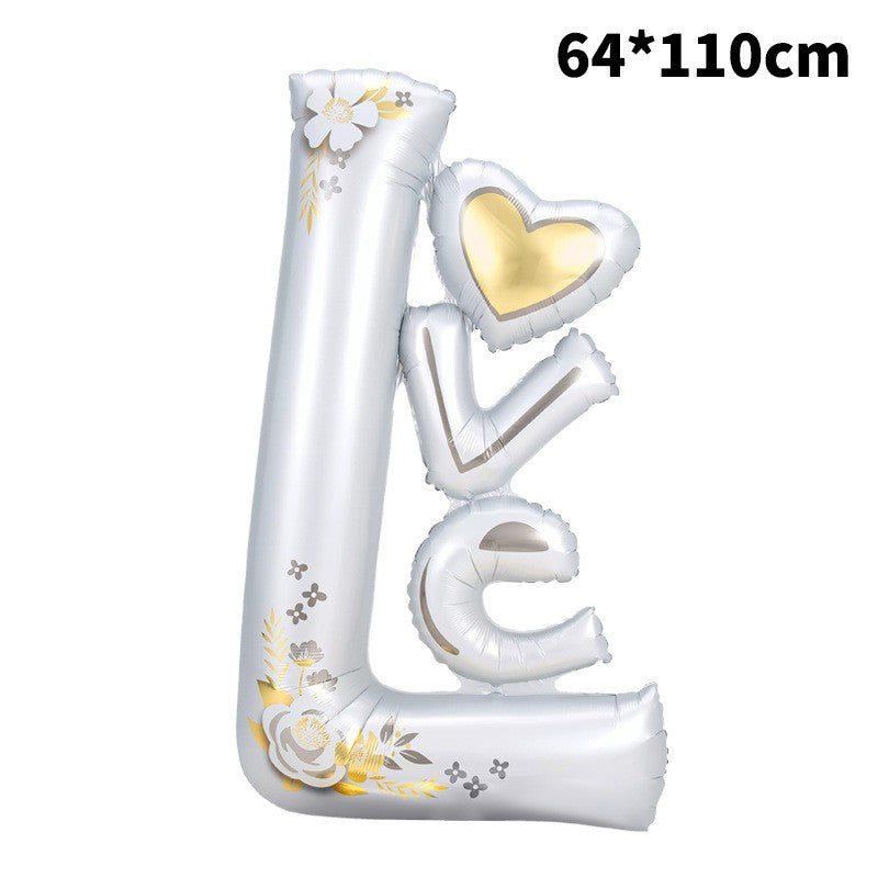 Balon Din Folie Metalizata, Figurine, Model Love, Tematica Iubire, Ambalaj Individual, Pai Inclus, Umflare Cu Aer Sau Heliu,