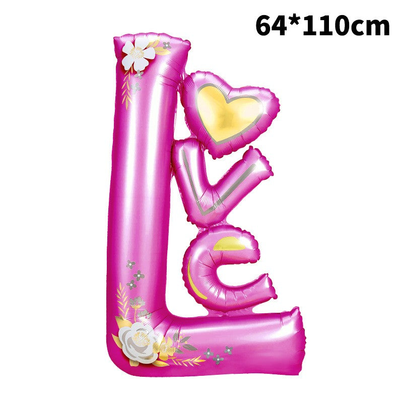 Balon Din Folie Metalizata, Figurine, Model Love, Tematica Iubire, Ambalaj Individual, Pai Inclus, Umflare Cu Aer Sau Heliu,
