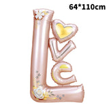Balon din Folie Metalizata, Flippy, Figurine, Model LOVE, Tematica Iubire, 110x64 cm, Ambalaj Individual, Pai Inclus, Umflare cu Aer sau Heliu, Roz Deschis