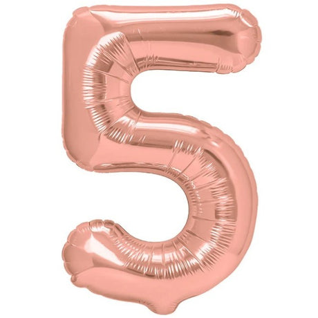 Balon Din Folie Metalizata Figurina Cifra, Tema Aniversare 100 Cm, Ambalaj Individual, Pai Inclus, Umflare Cu Aer Sau Heliu, Coral, Rose, Cifra 5 - vivimall.ro