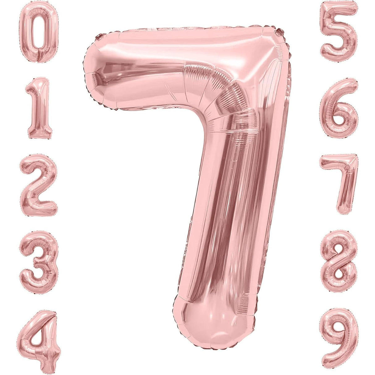 Balon Din Folie Metalizata Figurina Cifra, Tema Aniversare 100 Cm, Ambalaj Individual, Pai Inclus, Umflare Cu Aer Sau Heliu, Coral, Rose, Cifra 7 - vivimall.ro