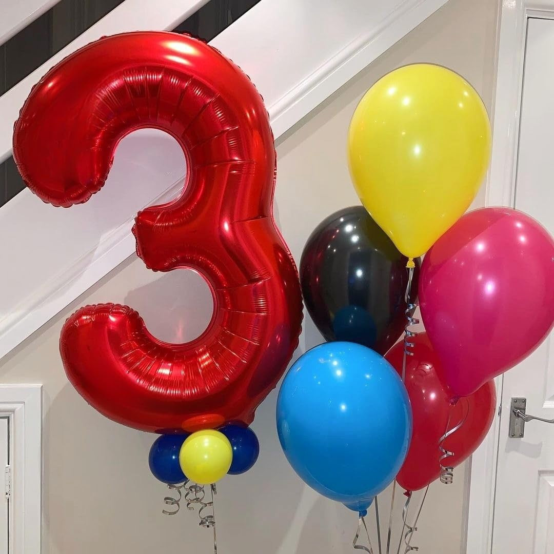 Balon Din Folie Metalizata Figurina Cifra, Tema Aniversare 40 Cm, Ambalaj Individual, Pai Inclus, Umflare Cu Aer Sau Heliu, Cifra 3 - vivimall.ro