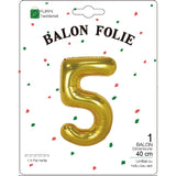 Balon Din Folie Metalizata Figurina Cifra, Tema Aniversare 40 Cm, Ambalaj Individual, Pai Inclus, Umflare Cu Aer Sau Heliu, Cifra 5 - vivimall.ro