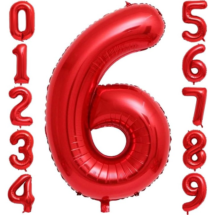 Balon Din Folie Metalizata Figurina Cifra, Tema Aniversare 40 Cm, Ambalaj Individual, Pai Inclus, Umflare Cu Aer Sau Heliu, Cifra 6 - vivimall.ro