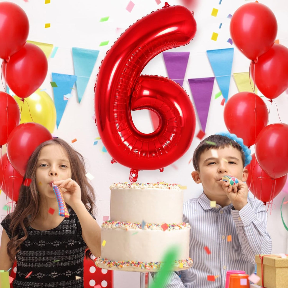 Balon Din Folie Metalizata Figurina Cifra, Tema Aniversare 40 Cm, Ambalaj Individual, Pai Inclus, Umflare Cu Aer Sau Heliu, Cifra 6 - vivimall.ro