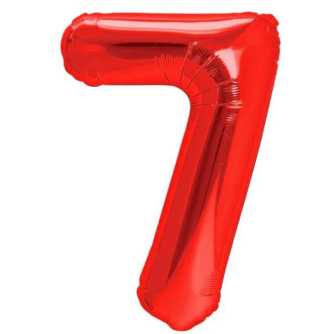 Balon din Folie Metalizata, Vivimall, Figurina Cifra, Model 7, Tema Aniversare 40 cm, Ambalaj Individual, Pai Inclus, Umflare cu Aer sau Heliu, Rosu - vivimall.ro