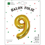 Balon Din Folie Metalizata Figurina Cifra, Tema Aniversare 40 Cm, Ambalaj Individual, Pai Inclus, Umflare Cu Aer Sau Heliu, Cifra 9 - vivimall.ro