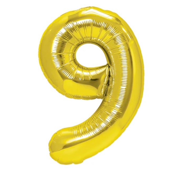 Balon Din Folie Metalizata Figurina Cifra, Tema Aniversare 40 Cm, Ambalaj Individual, Pai Inclus, Umflare Cu Aer Sau Heliu, Cifra 9 - vivimall.ro