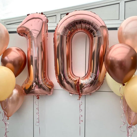Balon Din Folie Metalizata Figurina Cifra, Tema Aniversare 40 Cm, Ambalaj Individual, Pai Inclus, Umflare Cu Aer Sau Heliu, Rose Gold, Cifra 0 - vivimall.ro