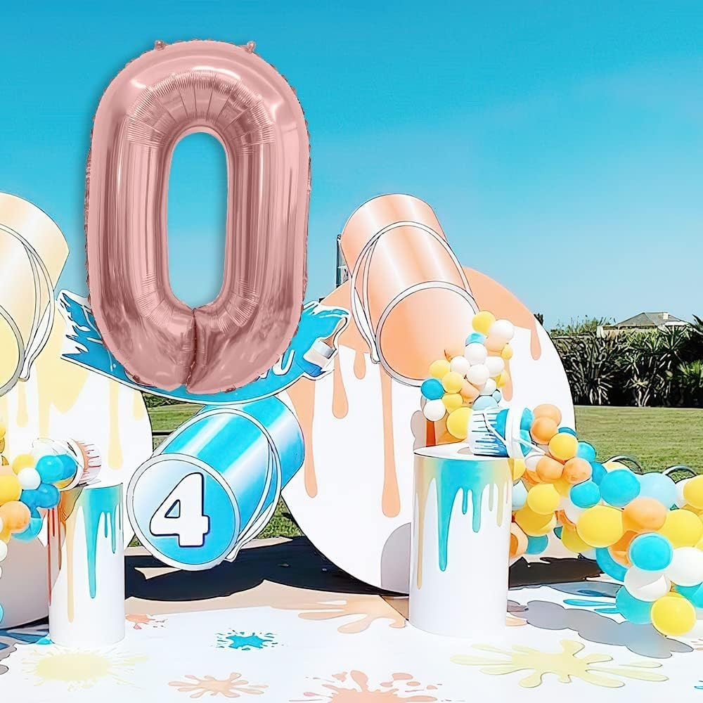 Balon Din Folie Metalizata Figurina Cifra, Tema Aniversare 40 Cm, Ambalaj Individual, Pai Inclus, Umflare Cu Aer Sau Heliu, Rose Gold, Cifra 0 - vivimall.ro