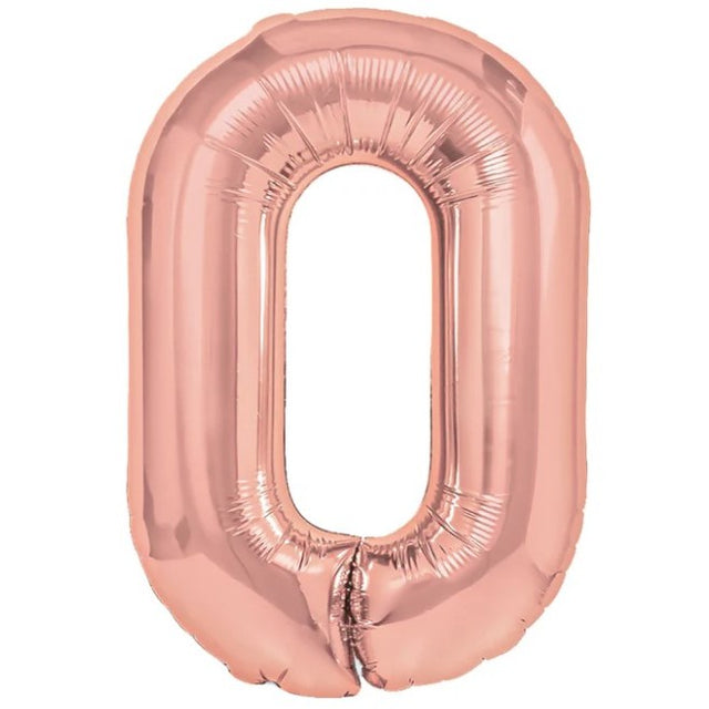 Balon Din Folie Metalizata Figurina Cifra, Tema Aniversare 40 Cm, Ambalaj Individual, Pai Inclus, Umflare Cu Aer Sau Heliu, Rose Gold, Cifra 0 - vivimall.ro