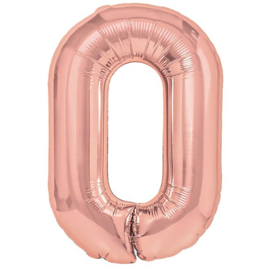 Balon din Folie Metalizata Vivimall, Figurina Cifra, Tema Aniversare 40 cm, Ambalaj Individual, Pai inclus, Umflare cu Aer sau Heliu, Rose Gold, Cifra 0 - vivimall.ro