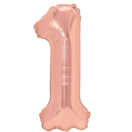 Balon Din Folie Metalizata Figurina Cifra, Tema Aniversare 40 Cm, Ambalaj Individual, Pai Inclus, Umflare Cu Aer Sau Heliu, Rose Gold, Cifra 1 - vivimall.ro