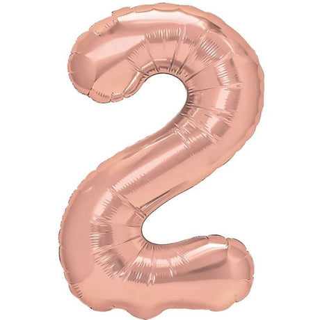 Balon Din Folie Metalizata Figurina Cifra, Tema Aniversare 40 Cm, Ambalaj Individual, Pai Inclus, Umflare Cu Aer Sau Heliu, Rose Gold, Cifra 2 - vivimall.ro