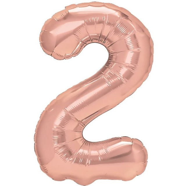 Balon Din Folie Metalizata Figurina Cifra, Tema Aniversare 40 Cm, Ambalaj Individual, Pai Inclus, Umflare Cu Aer Sau Heliu, Rose Gold, Cifra 2 - vivimall.ro