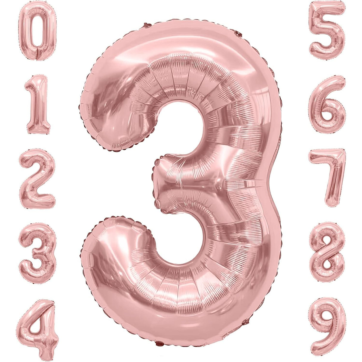Balon Din Folie Metalizata Figurina Cifra, Tema Aniversare 40 Cm, Ambalaj Individual, Pai Inclus, Umflare Cu Aer Sau Heliu, Rose Gold, Cifra 3 - vivimall.ro