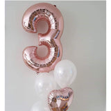 Balon Din Folie Metalizata Figurina Cifra, Tema Aniversare 40 Cm, Ambalaj Individual, Pai Inclus, Umflare Cu Aer Sau Heliu, Rose Gold, Cifra 3 - vivimall.ro
