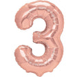 Balon Din Folie Metalizata Figurina Cifra, Tema Aniversare 40 Cm, Ambalaj Individual, Pai Inclus, Umflare Cu Aer Sau Heliu, Rose Gold, Cifra 3 - vivimall.ro
