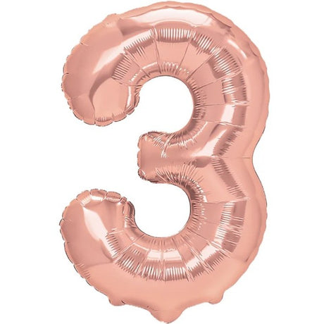 Balon Din Folie Metalizata Figurina Cifra, Tema Aniversare 40 Cm, Ambalaj Individual, Pai Inclus, Umflare Cu Aer Sau Heliu, Rose Gold, Cifra 3 - vivimall.ro
