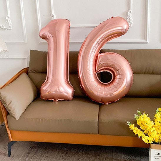 Balon Din Folie Metalizata Figurina Cifra, Tema Aniversare 40 Cm, Ambalaj Individual, Pai Inclus, Umflare Cu Aer Sau Heliu, Gold, Cifra 6 - vivimall.ro