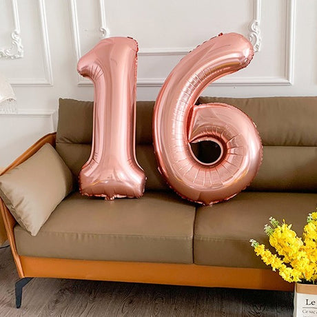 Balon Din Folie Metalizata Figurina Cifra, Tema Aniversare 40 Cm, Ambalaj Individual, Pai Inclus, Umflare Cu Aer Sau Heliu, Gold, Cifra 6 - vivimall.ro