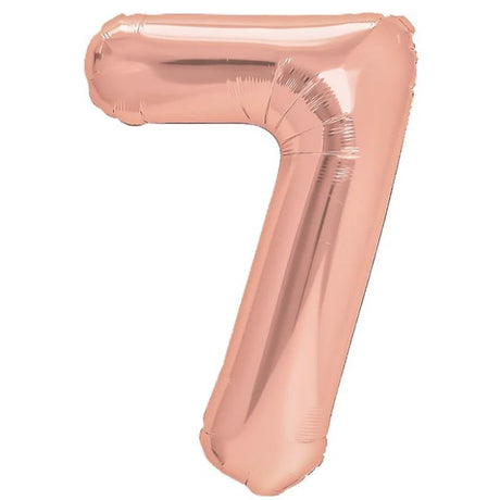 Balon Din Folie Metalizata Figurina Cifra, Tema Aniversare 40 Cm, Ambalaj Individual, Pai Inclus, Umflare Cu Aer Sau Heliu, Rose Gold, Cifra 7 - vivimall.ro