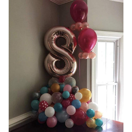 Balon din Folie Metalizata Vivimall, Figurina Cifra, Tema Aniversare 40 cm, Ambalaj Individual, Pai inclus, Umflare cu Aer sau Heliu, Rose Gold, Cifra 8