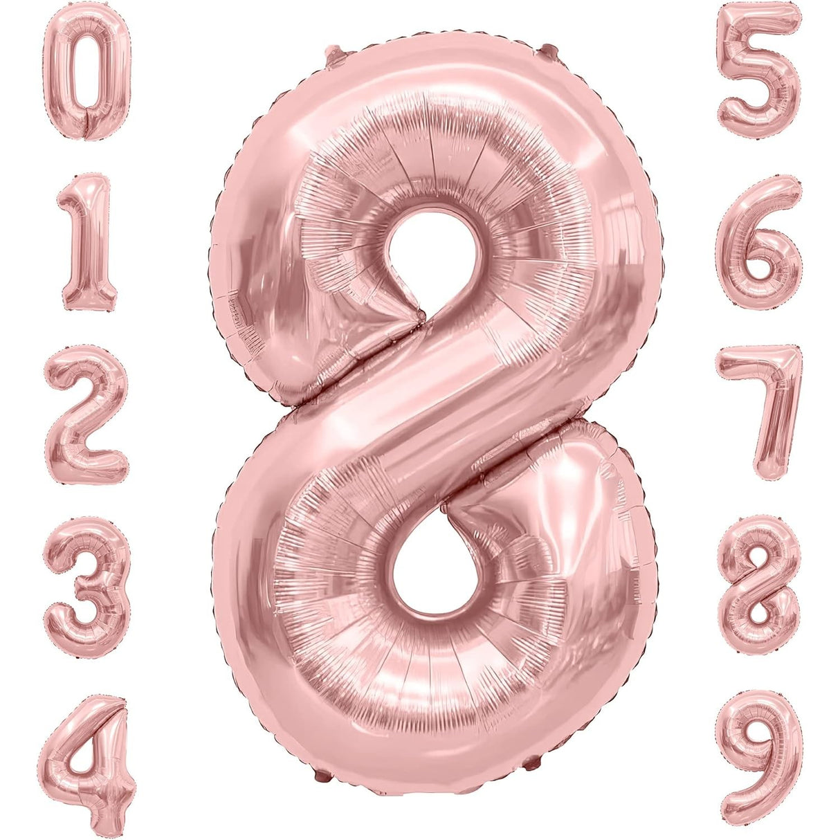 Balon Din Folie Metalizata Figurina Cifra, Tema Aniversare 40 Cm, Ambalaj Individual, Pai Inclus, Umflare Cu Aer Sau Heliu, Rose Gold, Cifra 8 - vivimall.ro