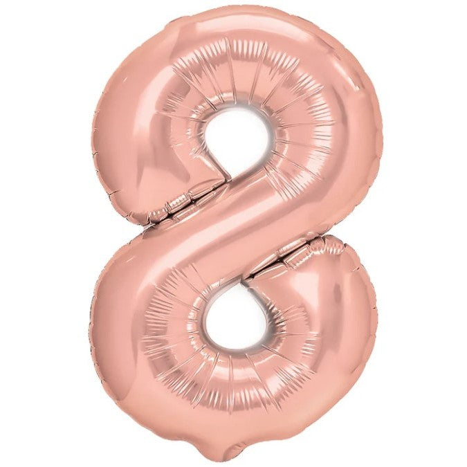 Balon din Folie Metalizata Vivimall, Figurina Cifra, Tema Aniversare 40 cm, Ambalaj Individual, Pai inclus, Umflare cu Aer sau Heliu, Rose Gold, Cifra 8 - vivimall.ro