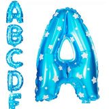 Balon Folie Metalizata Litera A, Flippy, 40 cm, Cu Imprimeu Stelute, Umflati cu Heliu sau Aer, Ambalaj Individual, Pai inclus, Albastru