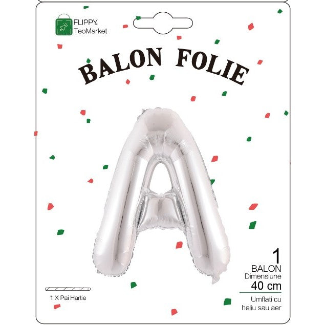 Balon Folie Metalizata Litera A, 40 Cm, Umflati Cu Heliu Sau Aer, Ambalaj Individual, Pai Inclus - vivimall.ro