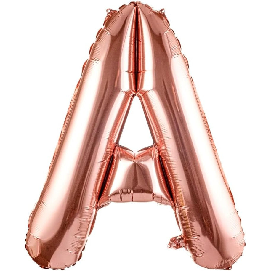 Balon Folie Metalizata Litera A, Flippy, 80 cm, Umflati cu Heliu sau Aer, Ambalaj Individual, Pai inclus, Rose Gold