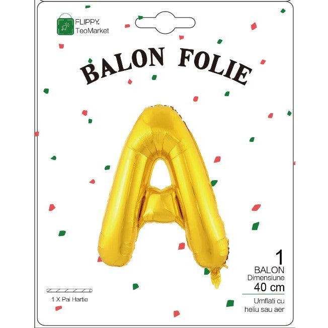Balon Folie Metalizata Litera A, 40 Cm, Umflati Cu Heliu Sau Aer, Ambalaj Individual, Pai Inclus - vivimall.ro