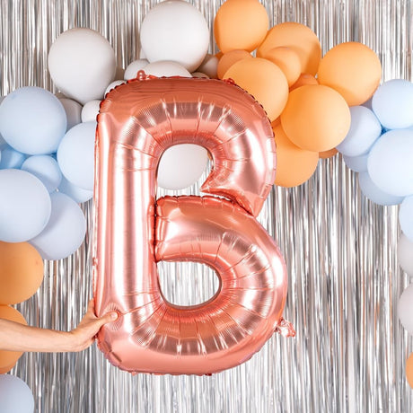 Balon Folie Metalizata Litera B, Vivimall, 100 cm, Umflati cu Heliu sau Aer, Ambalaj Individual, Pai inclus, Rose Gold - vivimall.ro