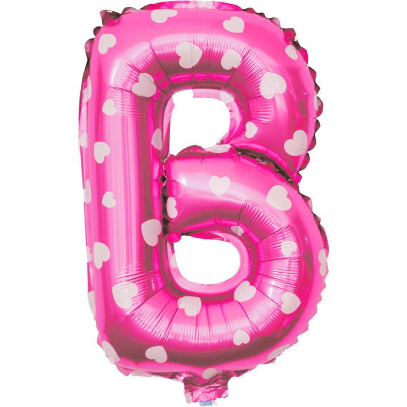 Balon Folie Metalizata Litera B, 40 Cm, Cu Imprimeu Inimioare, Umflati Cu Heliu Sau Aer, Ambalaj Individual, Pai Inclus - vivimall.ro
