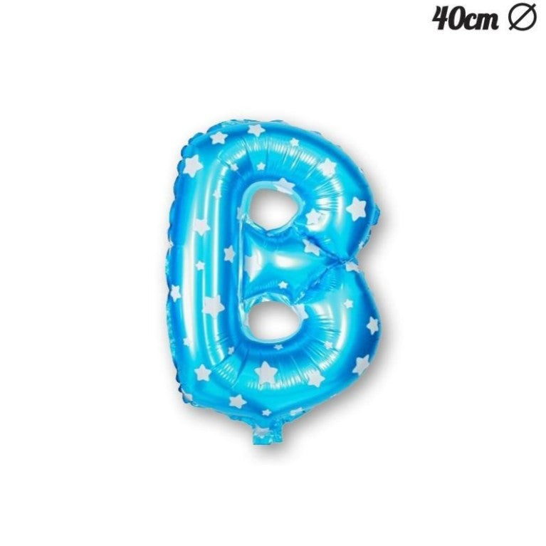 Balon Folie Metalizata Litera B, 40 Cm, Cu Imprimeu Stelute, Umflati Cu Heliu Sau Aer, Ambalaj Individual, Pai Inclus - vivimall.ro