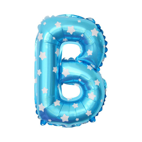 Balon Folie Metalizata Litera B, Vivimall, 40 cm, Cu Imprimeu Stelute, Umflati cu Heliu sau Aer, Ambalaj Individual, Pai inclus, Albastru - vivimall.ro